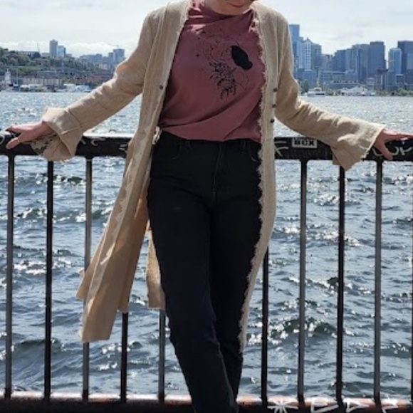 Vocal BEIGE Cardigan Duster embellished with lace designs - Picture 7 of 7